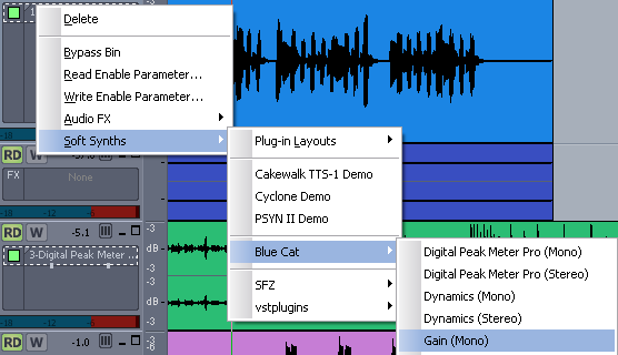 Step 01 - On each track you monitored in the previous tutorial, insert a gain plugin (mono or stereo depending on the track)